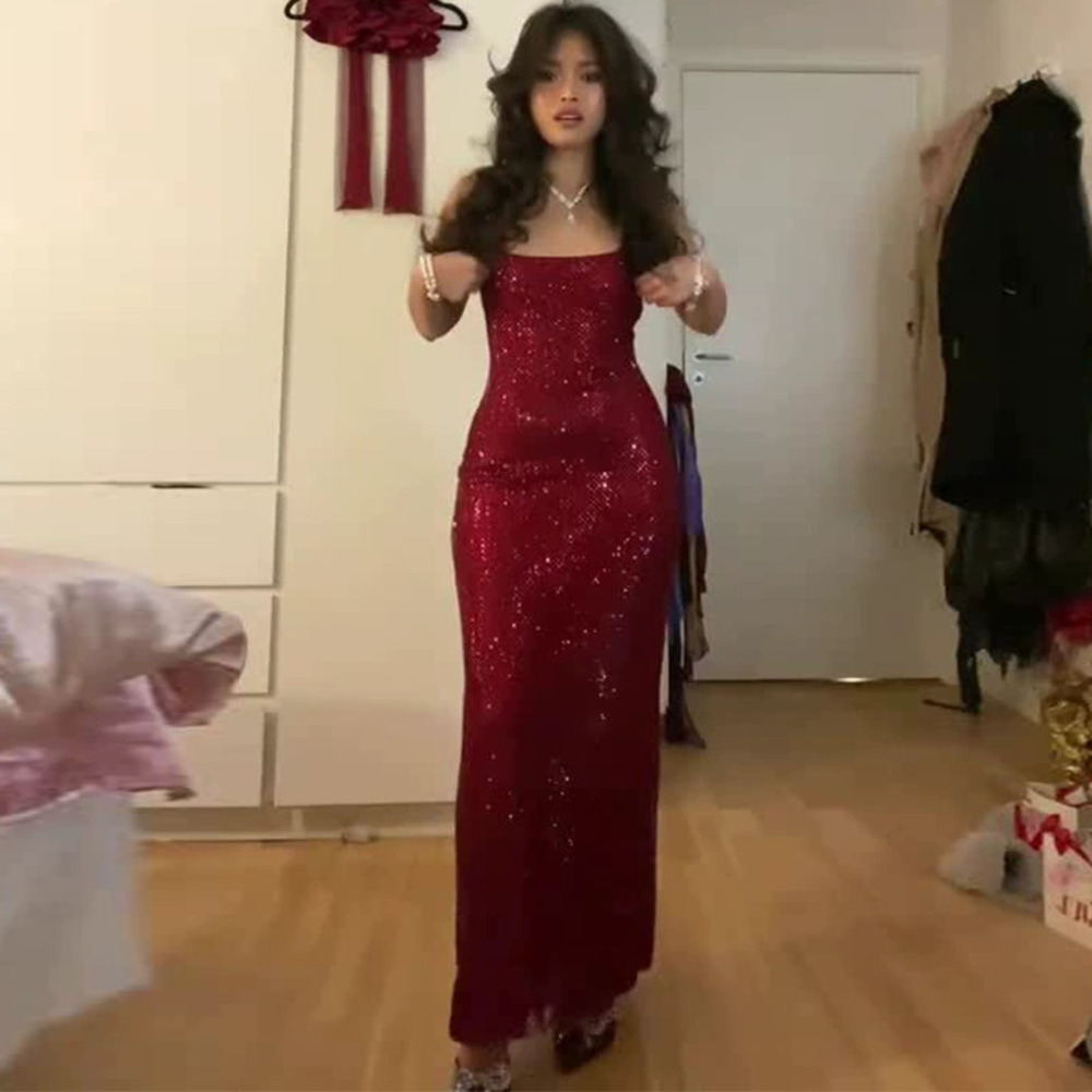 Forever 21 Summer Red Sequin Spaghetti Strap Maxi Dress